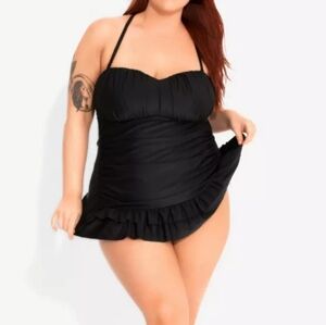 🏊‍♂️ Plus Size 2x/3X Black One-Piece Ruffle Skirt Swimsuit Hot Topic gothic 💀